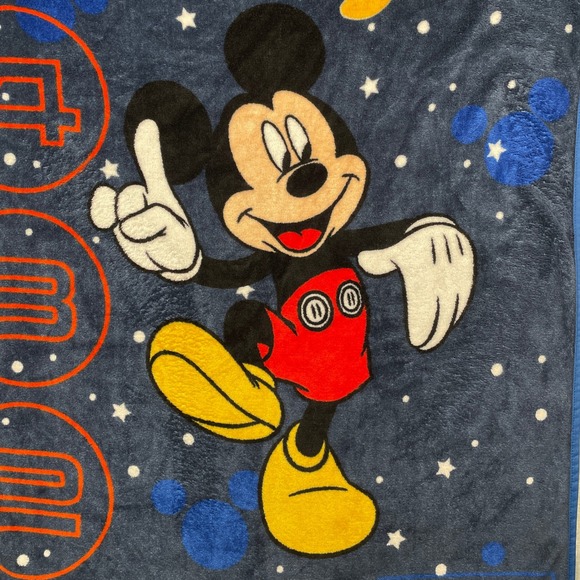 Disney Mickey Mouse Space Rocket Blast Off Toddler Baby Blanket Blue - Picture 2 of 11
